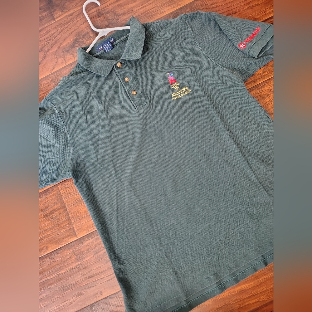 Vintage 90s Atlanta Olympics sponsor green polo shirt size L